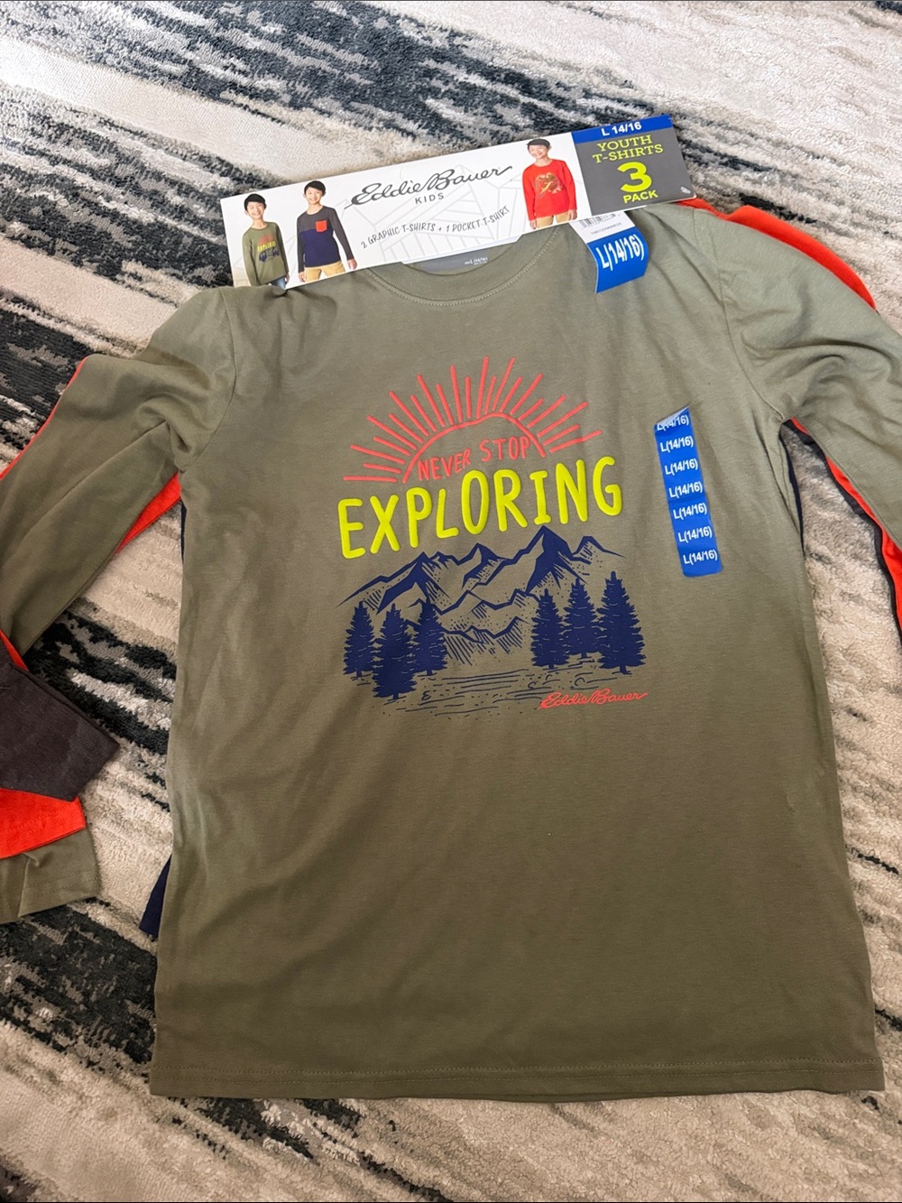 NWT Eddie Bauer Kids boys Large 14/16 Long Sleeve Shirts 3 Pack Bundle Green